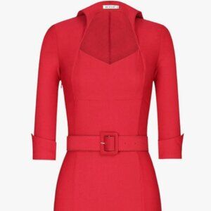 Red Pleated Collar Half Sleeve Bodycon Dress